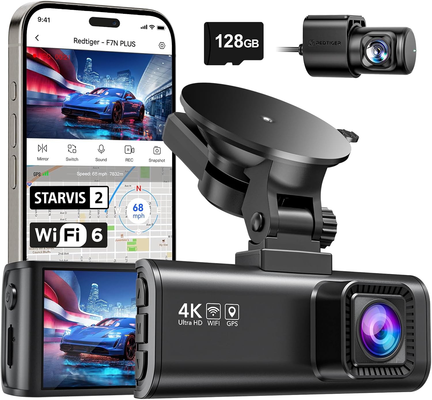 REDTIGER Dash Cam Avant Arrière, 4K/1080 Full HD Dash Camera pour voit