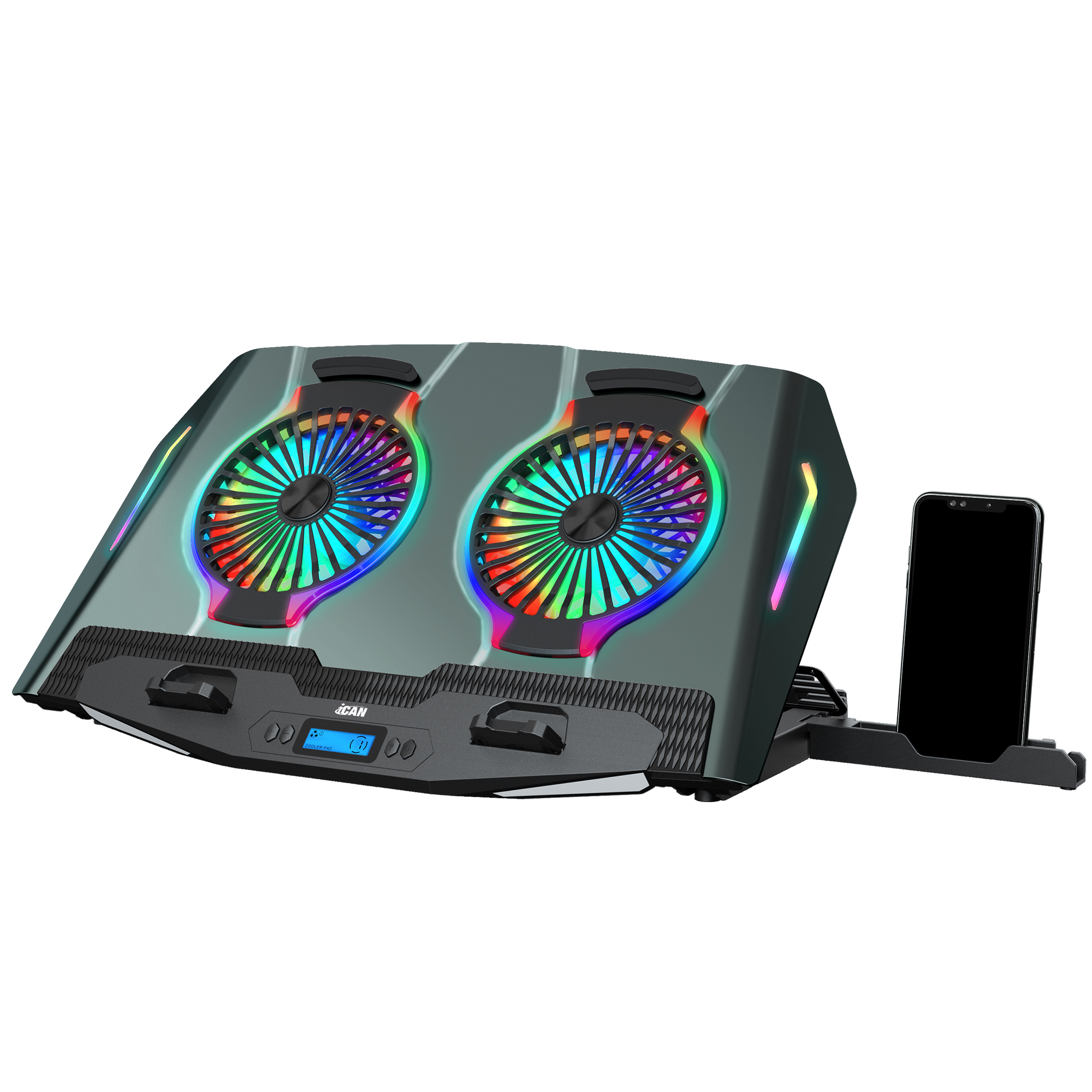 iCAN Gaming Laptop Cooler with Phone Holder, 2 Quiet Big Fans
