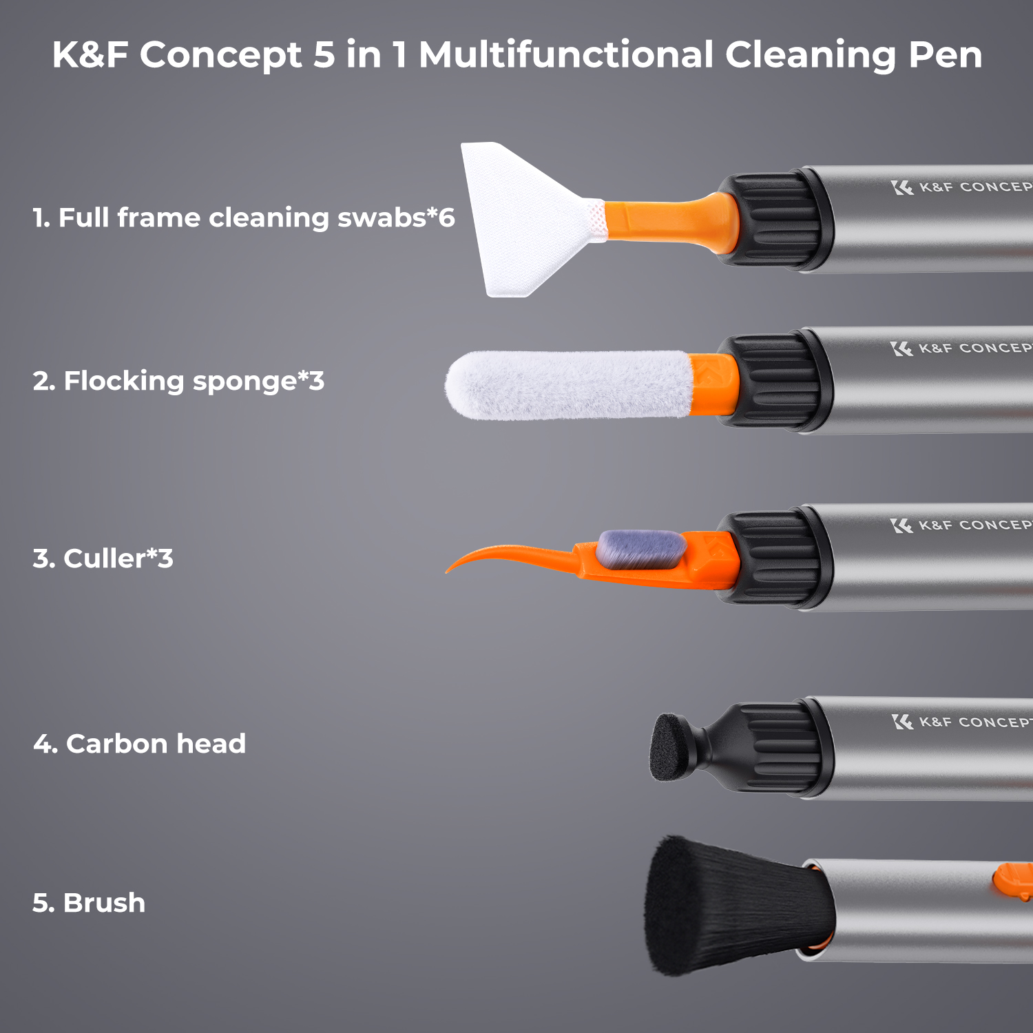 K&F Concept SKU.1976 Aluminum Versatile Switch Cleaning Pen Kit (Cleaning Pen, 6 Pieces Full-Frame Sensor Cleaning Swab, 3 Piec