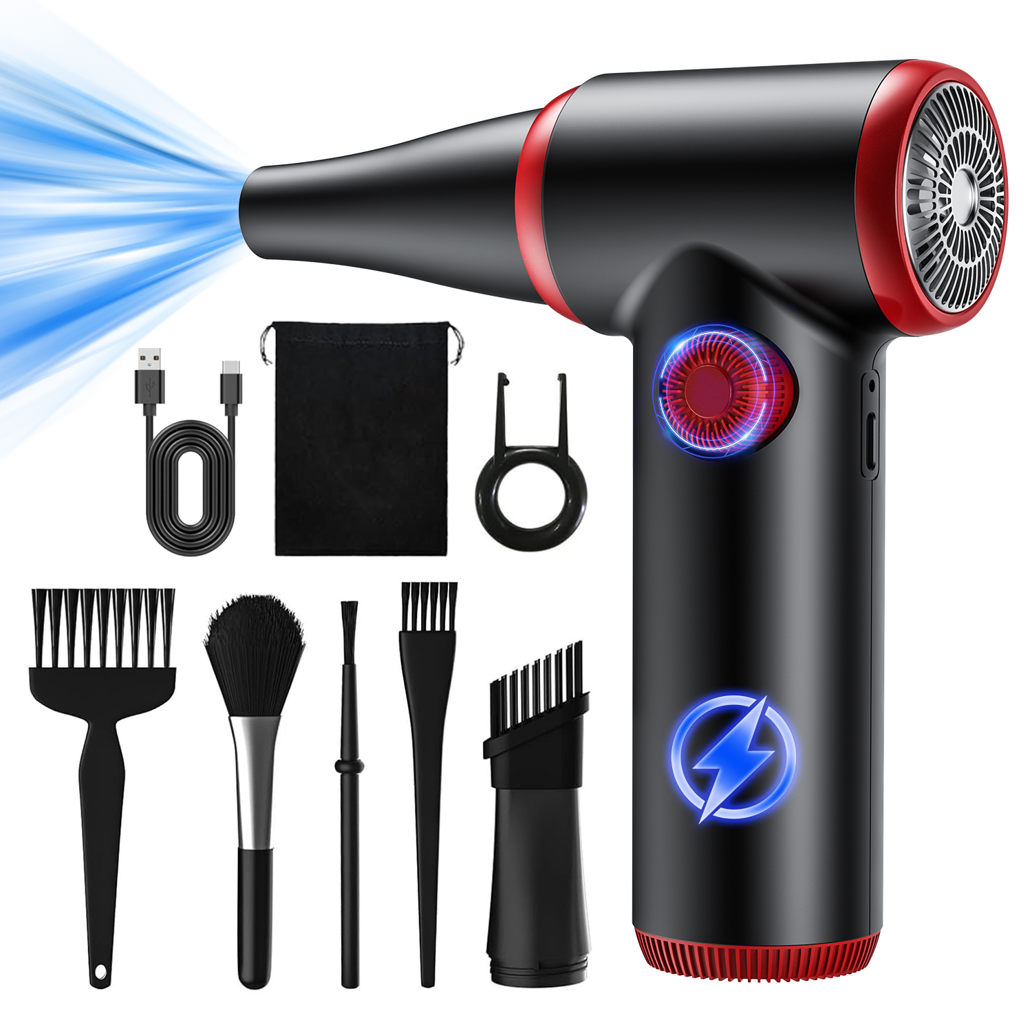 iCAN TAD072 Portable Storm Air Duster, 84000 RPM, 1600 mAh * 3 Battery Powered, 5 V 2 A 60 W, Blowing Force:3.4 OZ, Silver Gray