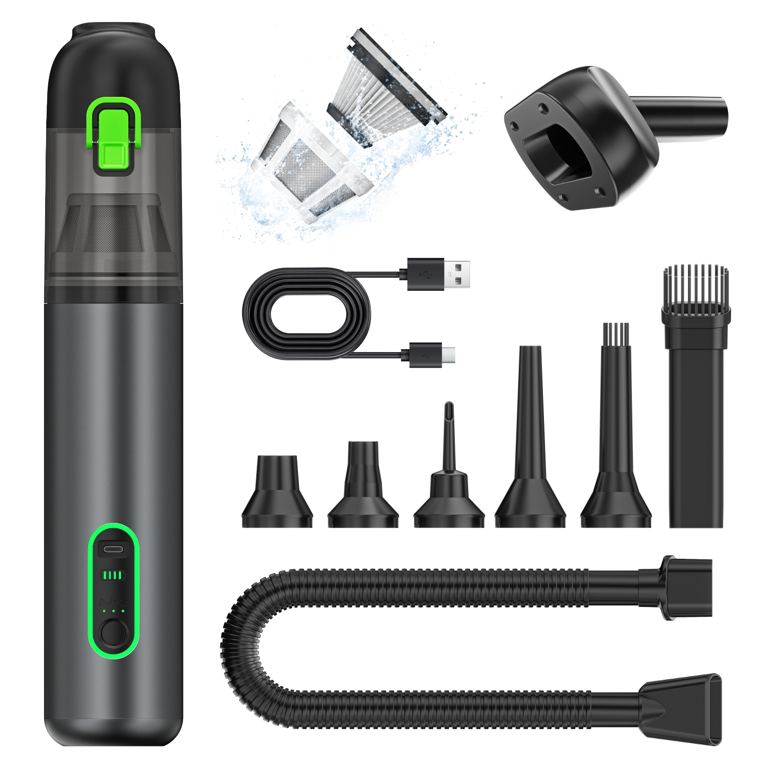 iCAN VC22A Cordless Car Vacuum, Handheld Vacuum with Flexible Hose.