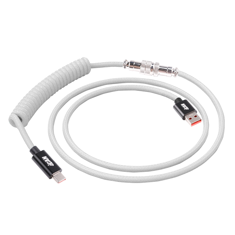 iCAN Câble de clavier enroulé, USB A vers USB de type C, 1,5 m (5pi), Blanc(Open Box)