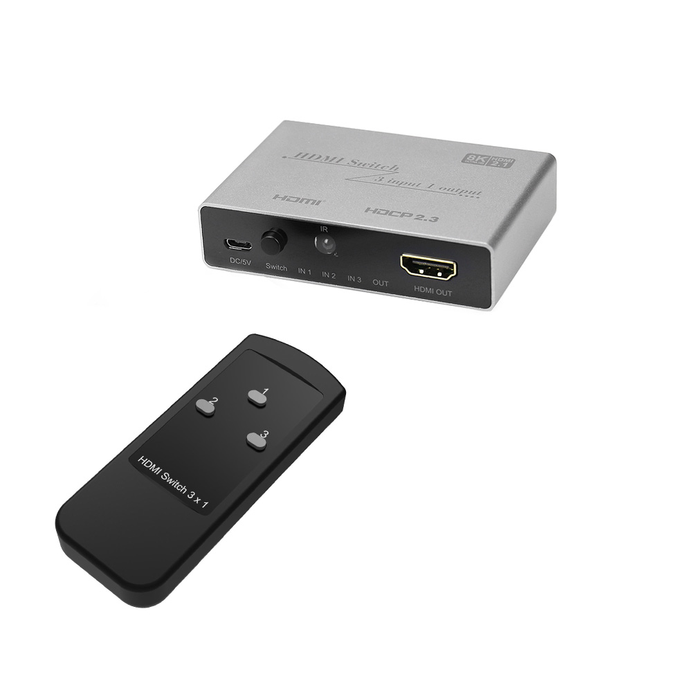 iCAN HDMI 3x1 Switch 8K@60HZ, Remote Control & Power Adaptor