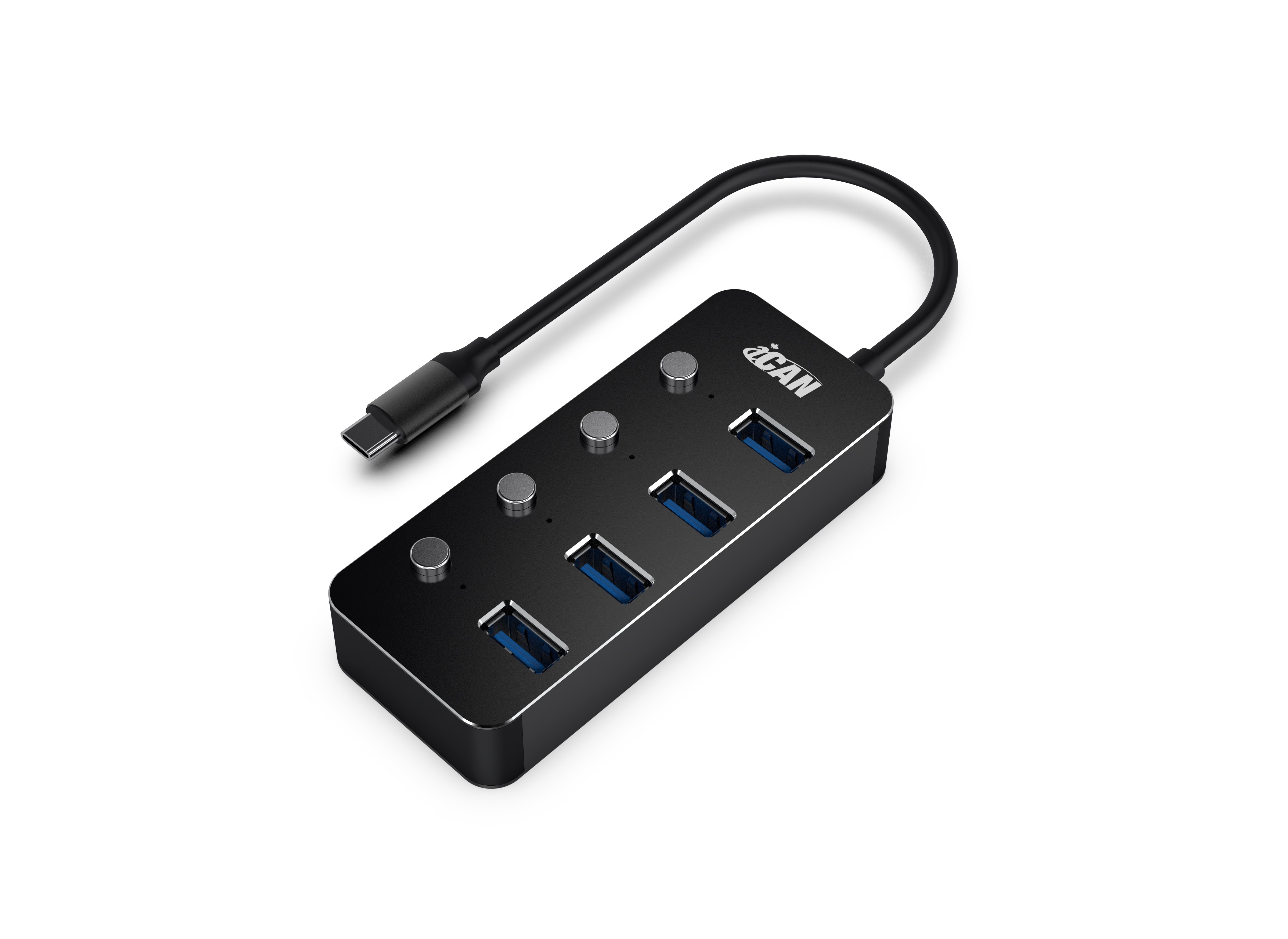 iCAN 4-Port USB-C Hub with Individual On/Off Power Switches
