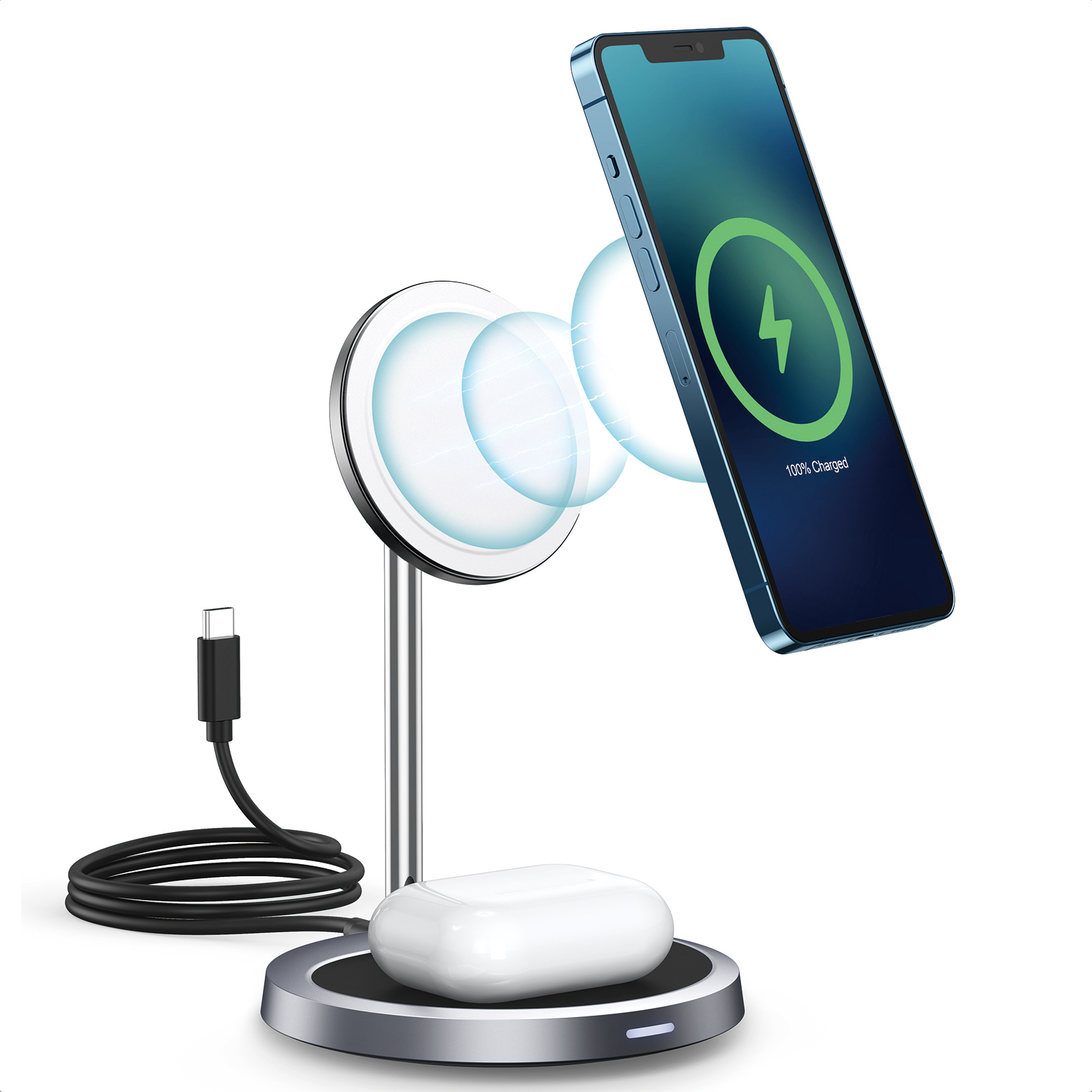 Choetech MFM 2-in-1 Magnetic Wireless Charger, 100cm Cable(Open Box)