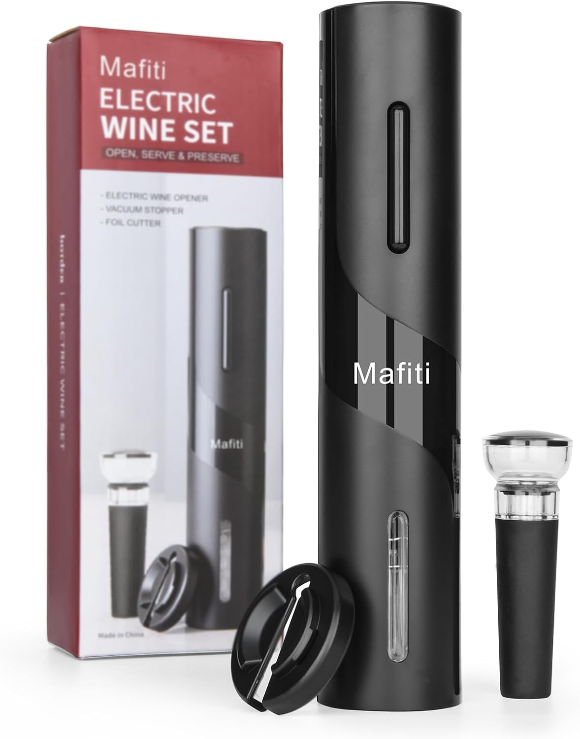 Mafiti Electric Automatic Wine Bottle Opener, Wine Stopper Built in Pump, Wine Foil Cutter Christmas Gifts Set, Black.