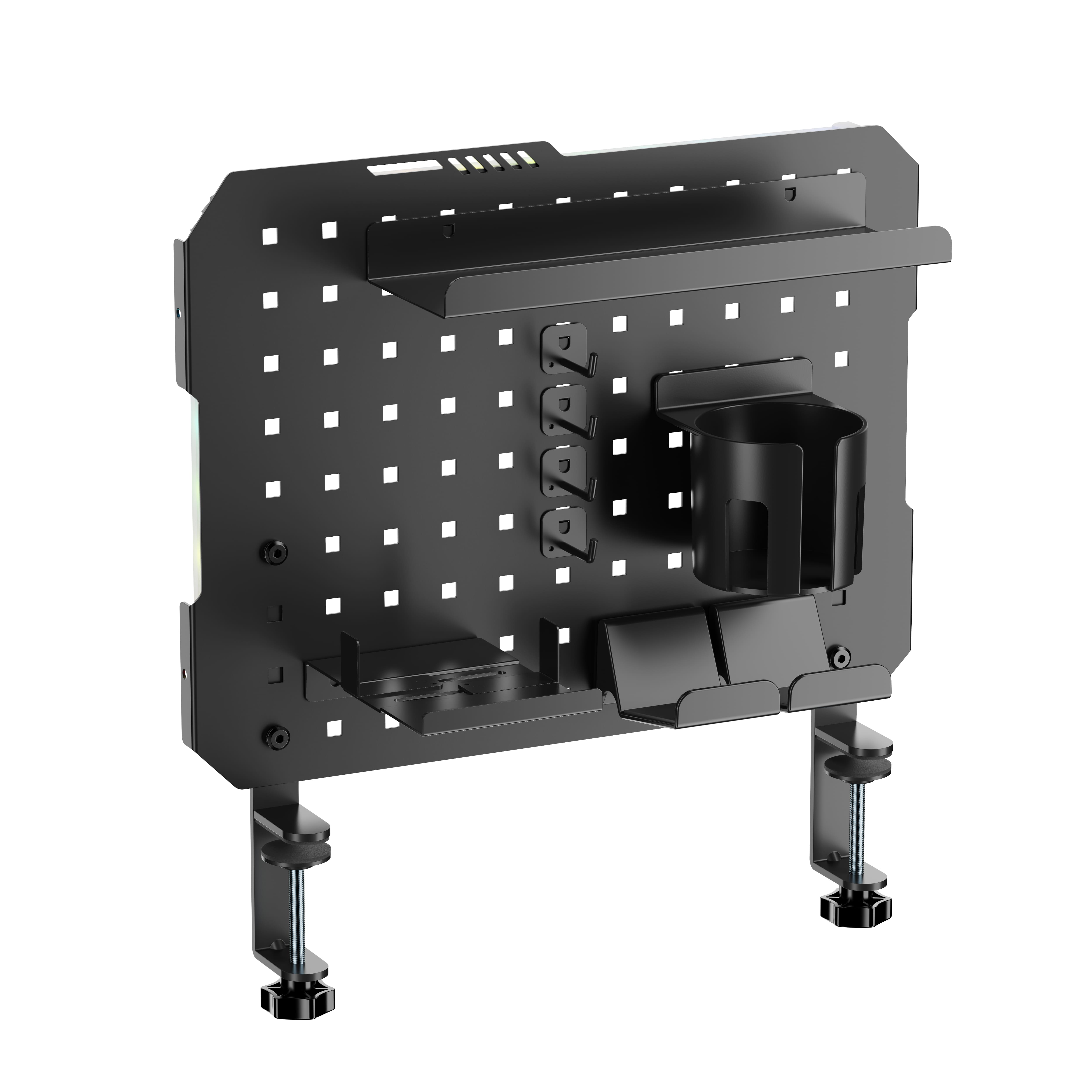 Panneau perforé de bureau à pince ICAN avec éclairage LED et accessoires, noir