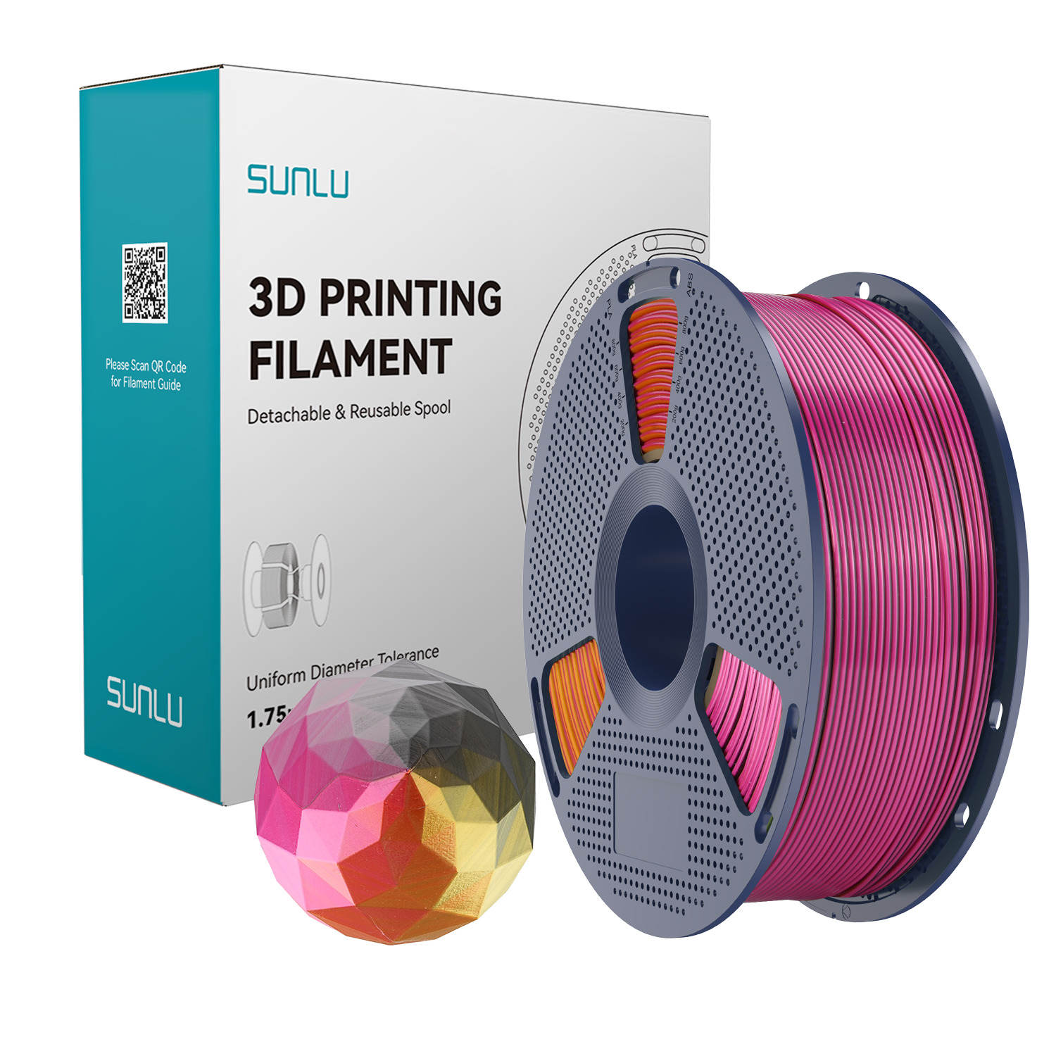 Sunlu 1.75mm, 1kg/spool, Silk PLA+ Forth-Color Black Grey Red Yellow
