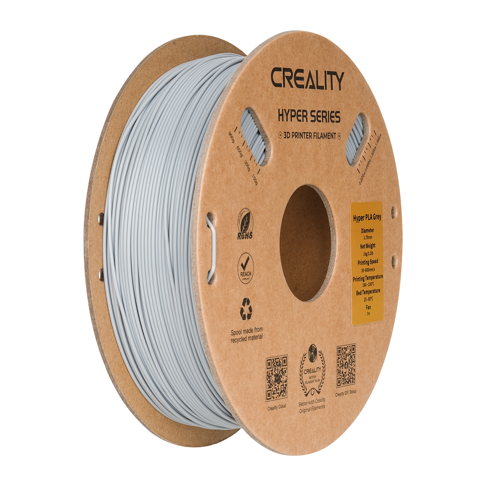 Creality Hyper Series PLA 3D Printing Filament 1kg, 1.75mm, Grey