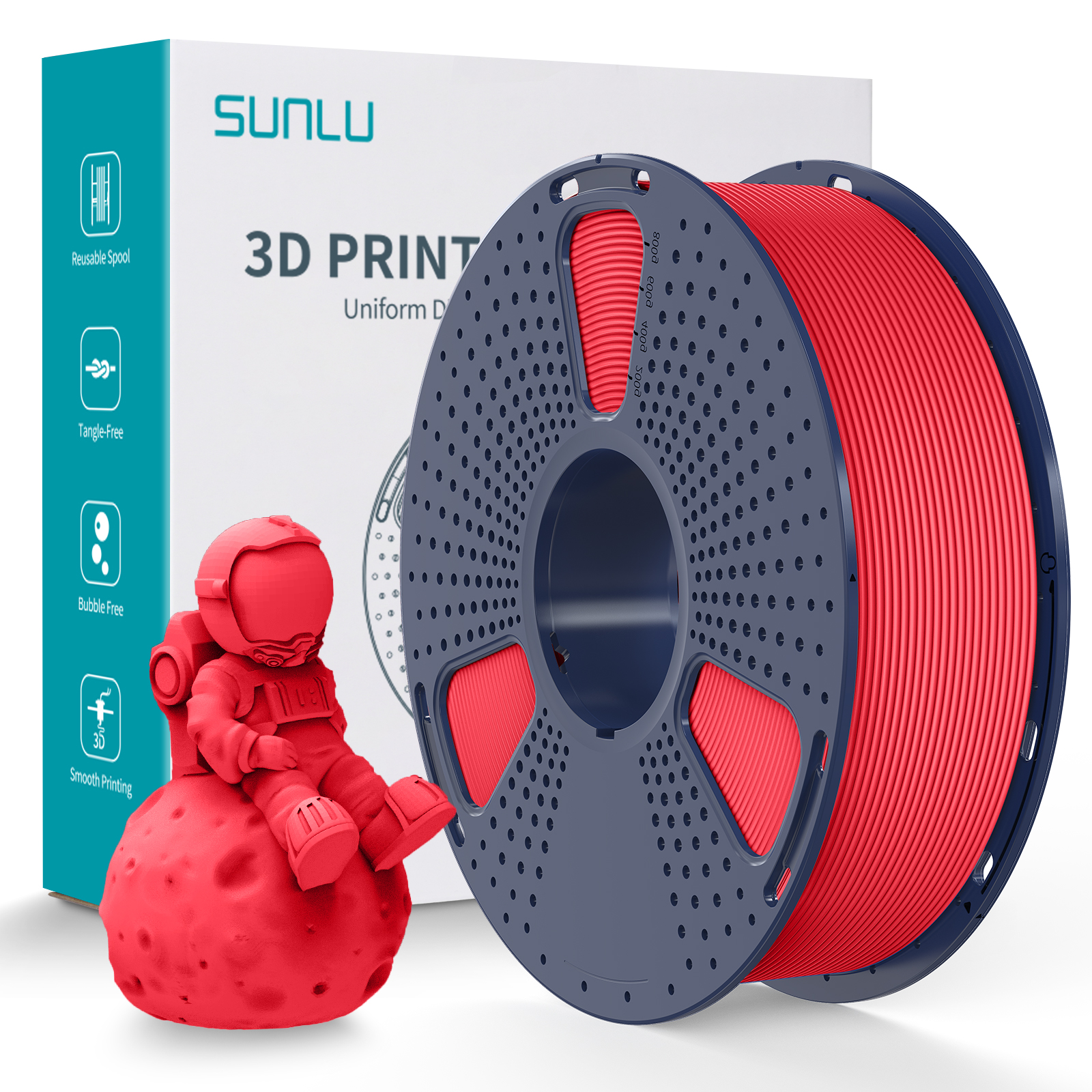 Sunlu 1.75mm, 1kg/bobine, PLA Matte (Rouge)