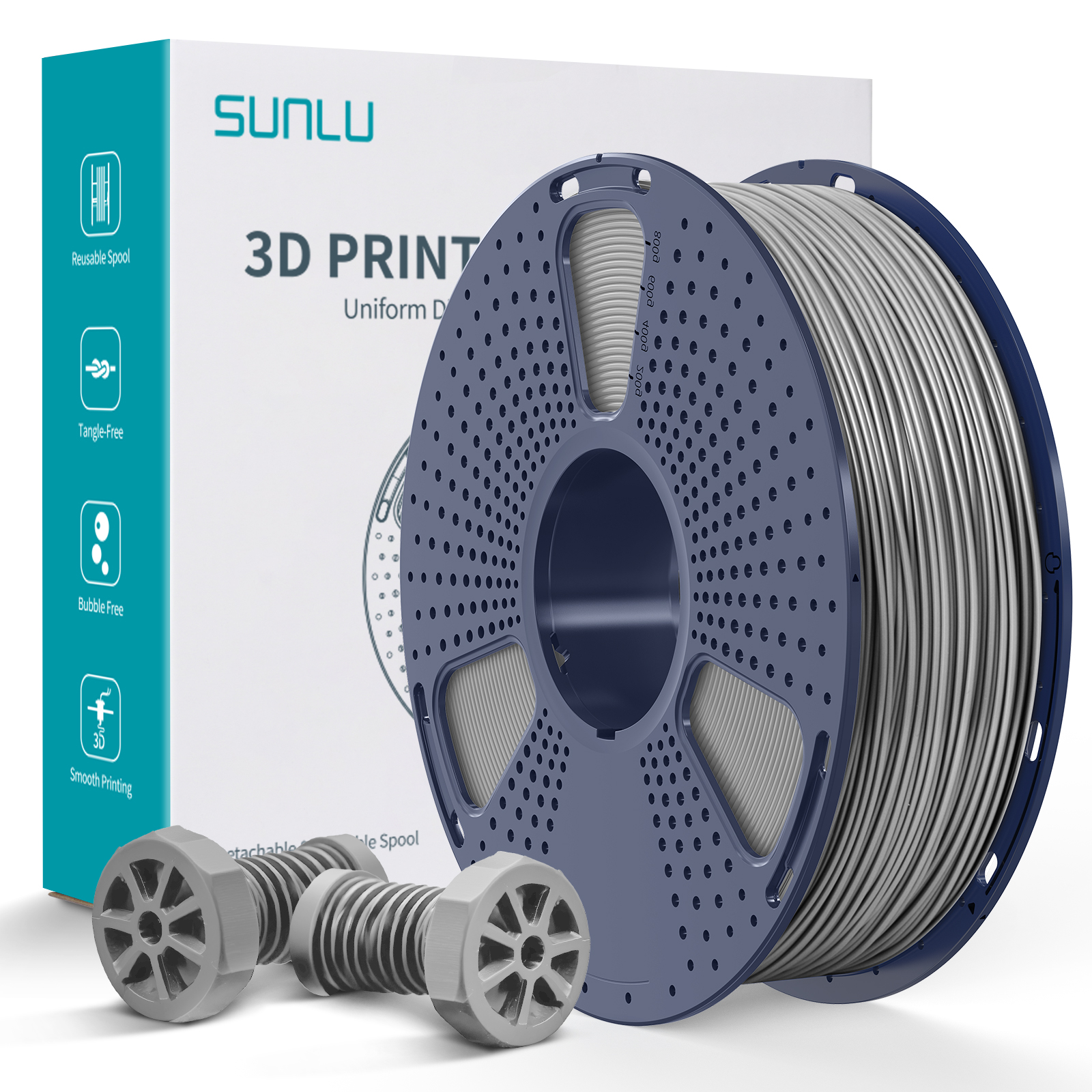 Sunlu 1.75mm, 0.9kg/spool, ABS filament (Silver)
