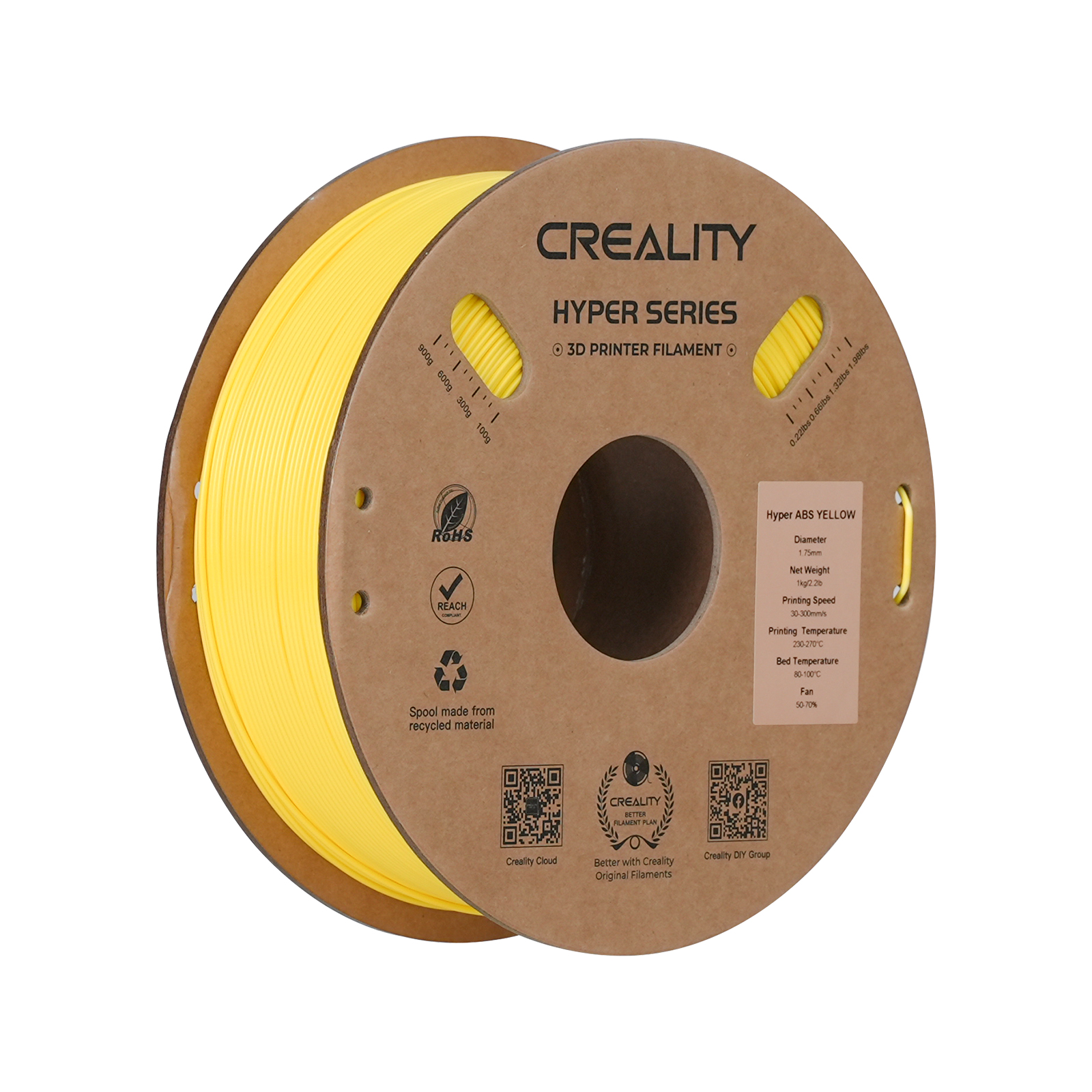 Creality Hyper Series ABS 3D Printing Filament 1kg, 1.75mm, Yellow
