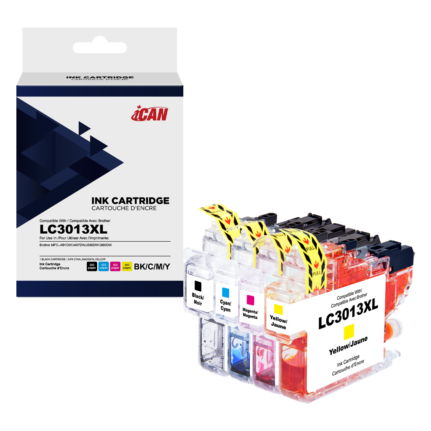 Cartouche d'encre noire et tricolore Brother LC3013XL compatible iCan