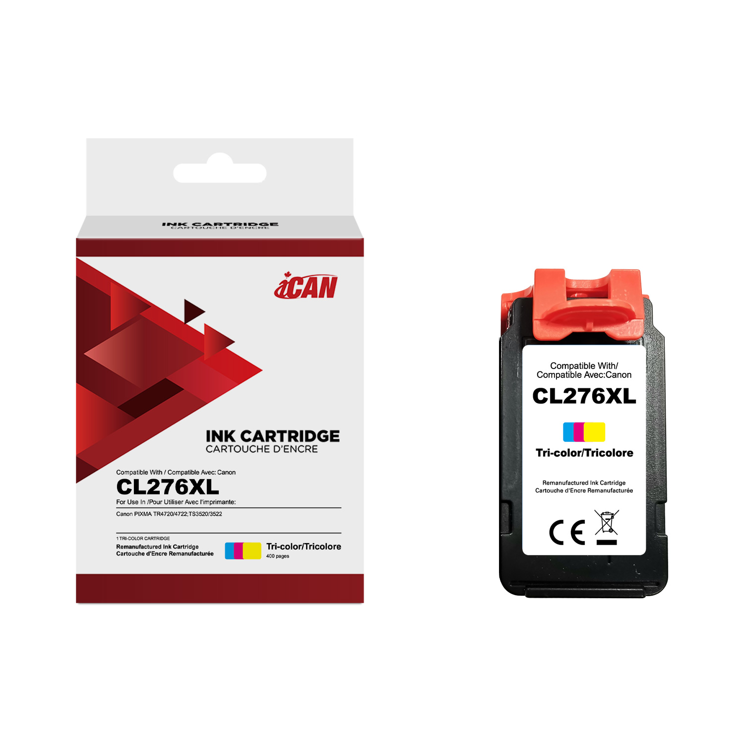 iCan Canon Cartouche d'encre tricolore CL276XL (reconditionnée)