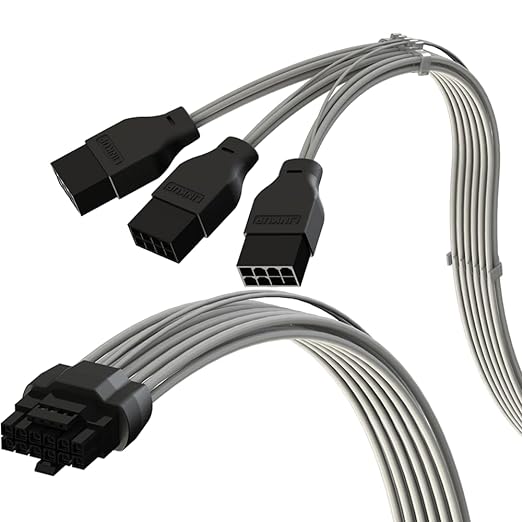 iCAN AVA PCIE 5.0 16Pin (12+4) High Current Power Cable,16AWG, Molded, Soldered & Sleeved Type, For 3x8Pin PCIE 4.0 PSU, Compat