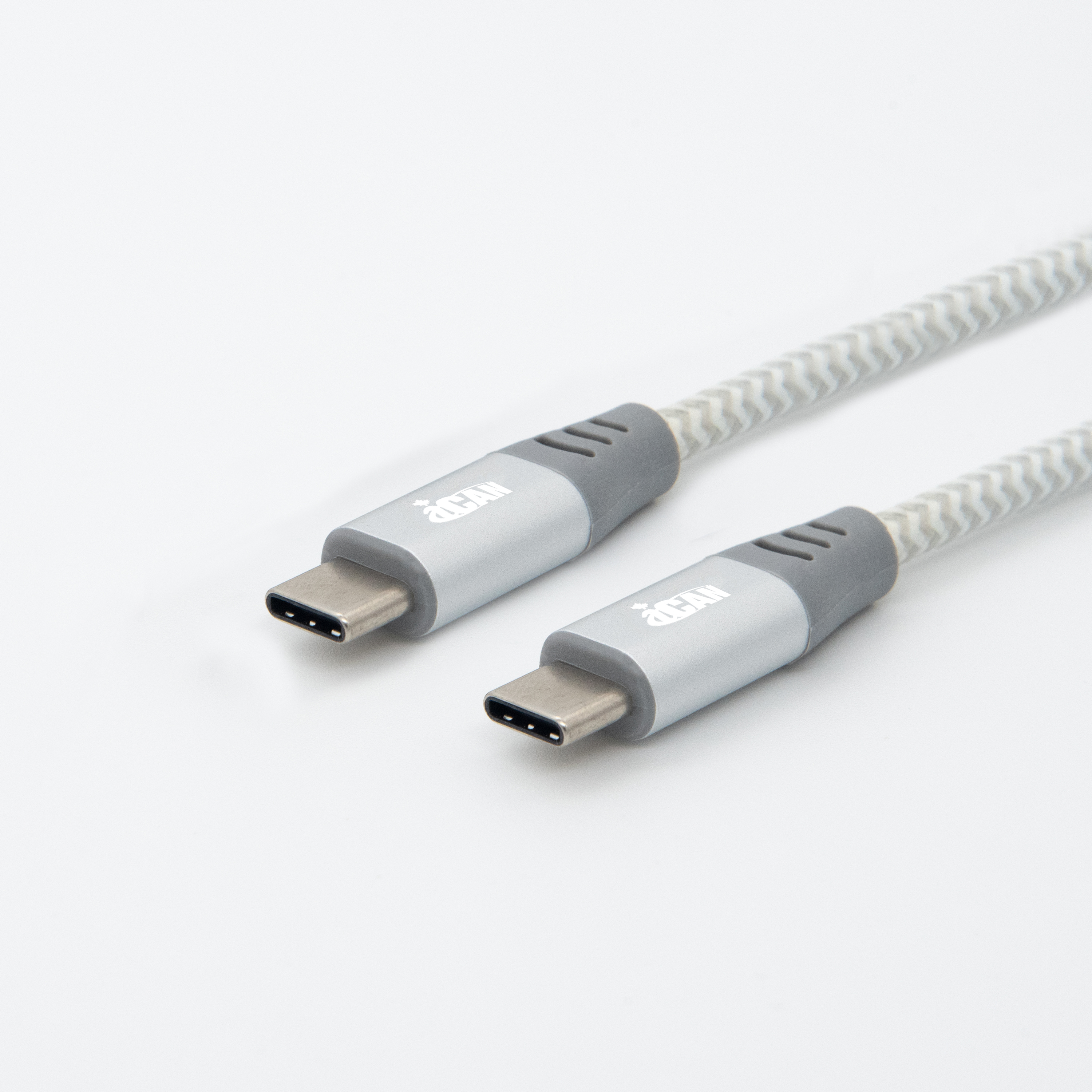 iCAN Premium 3ft USB3.1 Type-C to Type-C, 3A fast charging, Braided, Grey&White