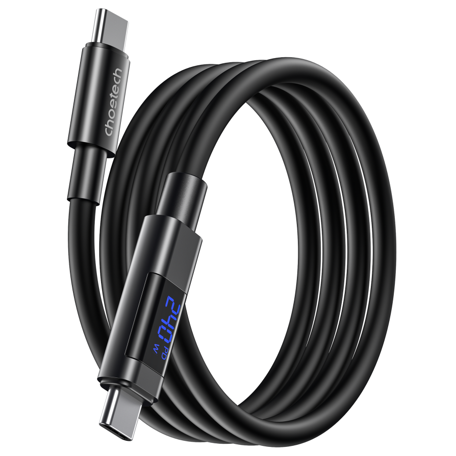 Type-C to Type-C Digital Silicone Cable, 100W, 480Mbps, 1.2m, Black