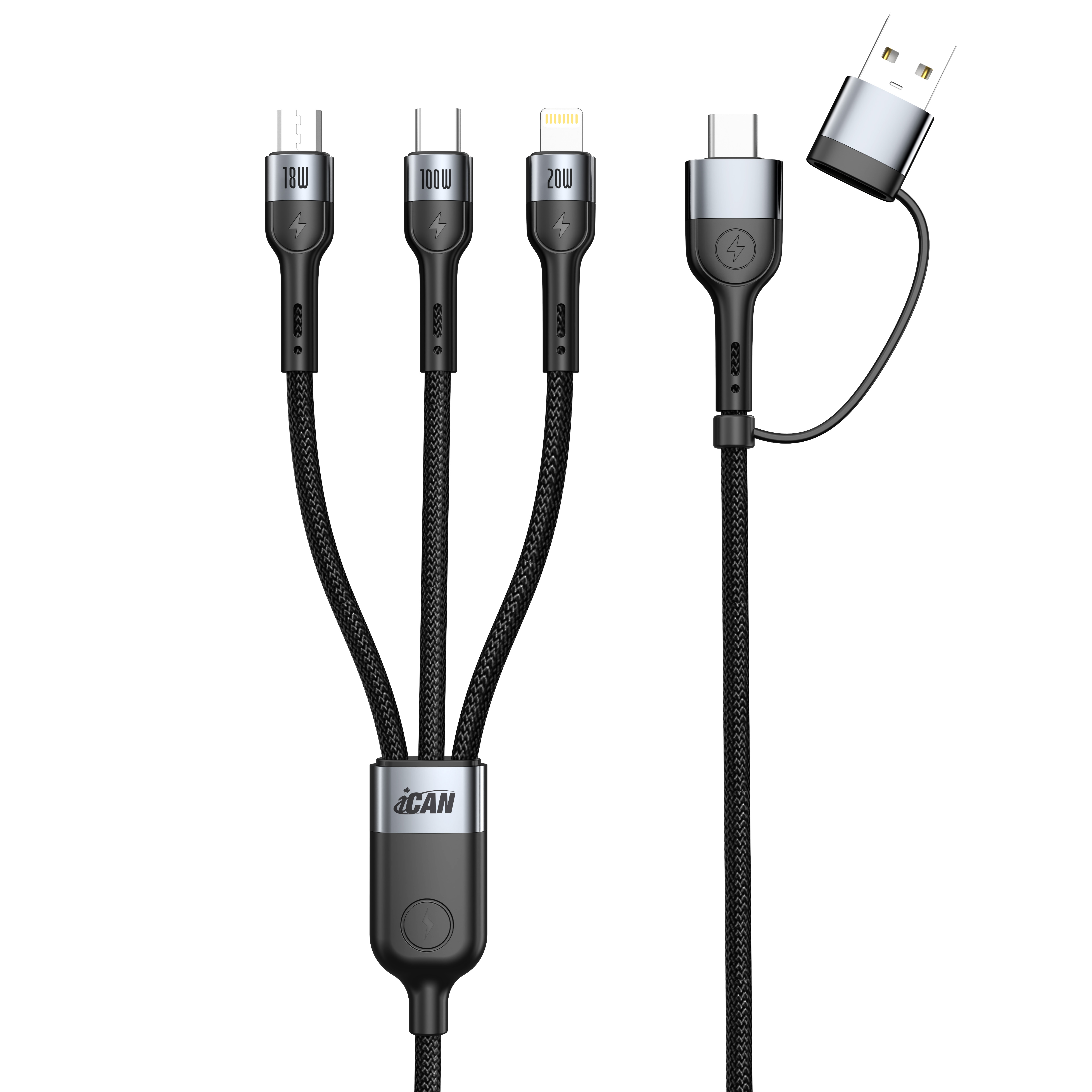 Câble iCAN USB 2.0 3 en 2, 100W, 4 pieds(Open Box)