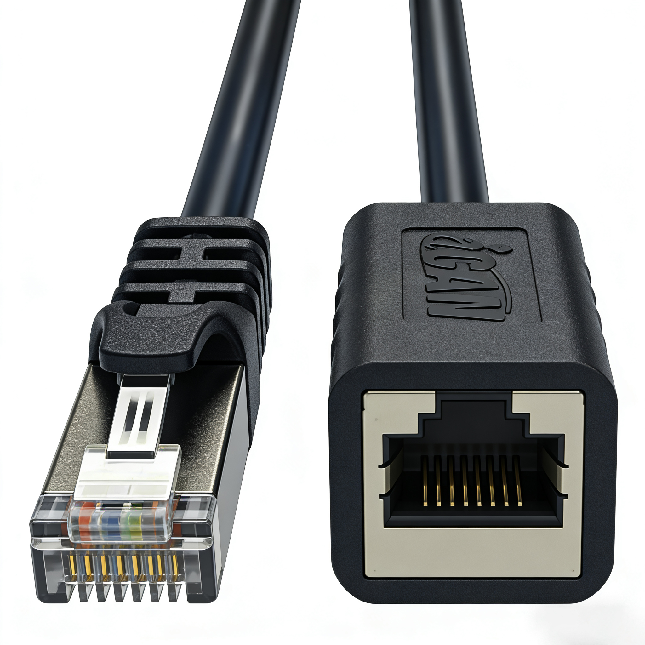 iCAN Cat 6 Ethernet Extender Cable Shielded Male to Female 10FT Black