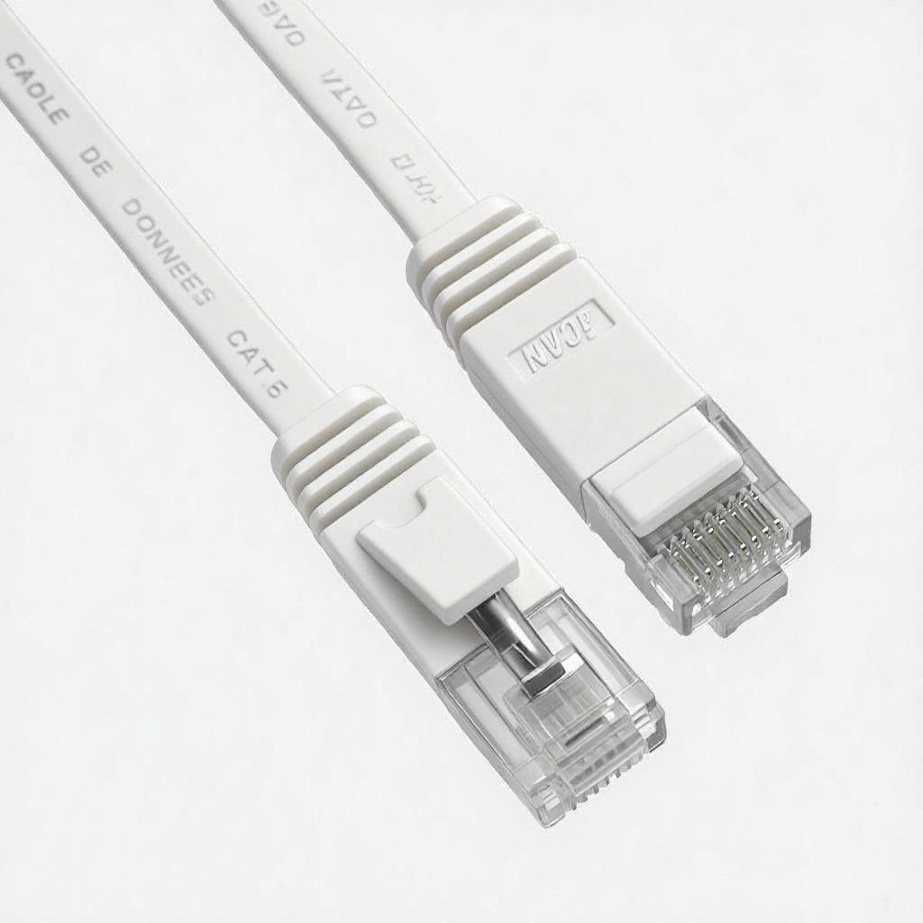 Câble Ethernet Gigabit plat iCAN CAT6, 1 000 Mbit/s, 32 AWG, 45 pi, blanc