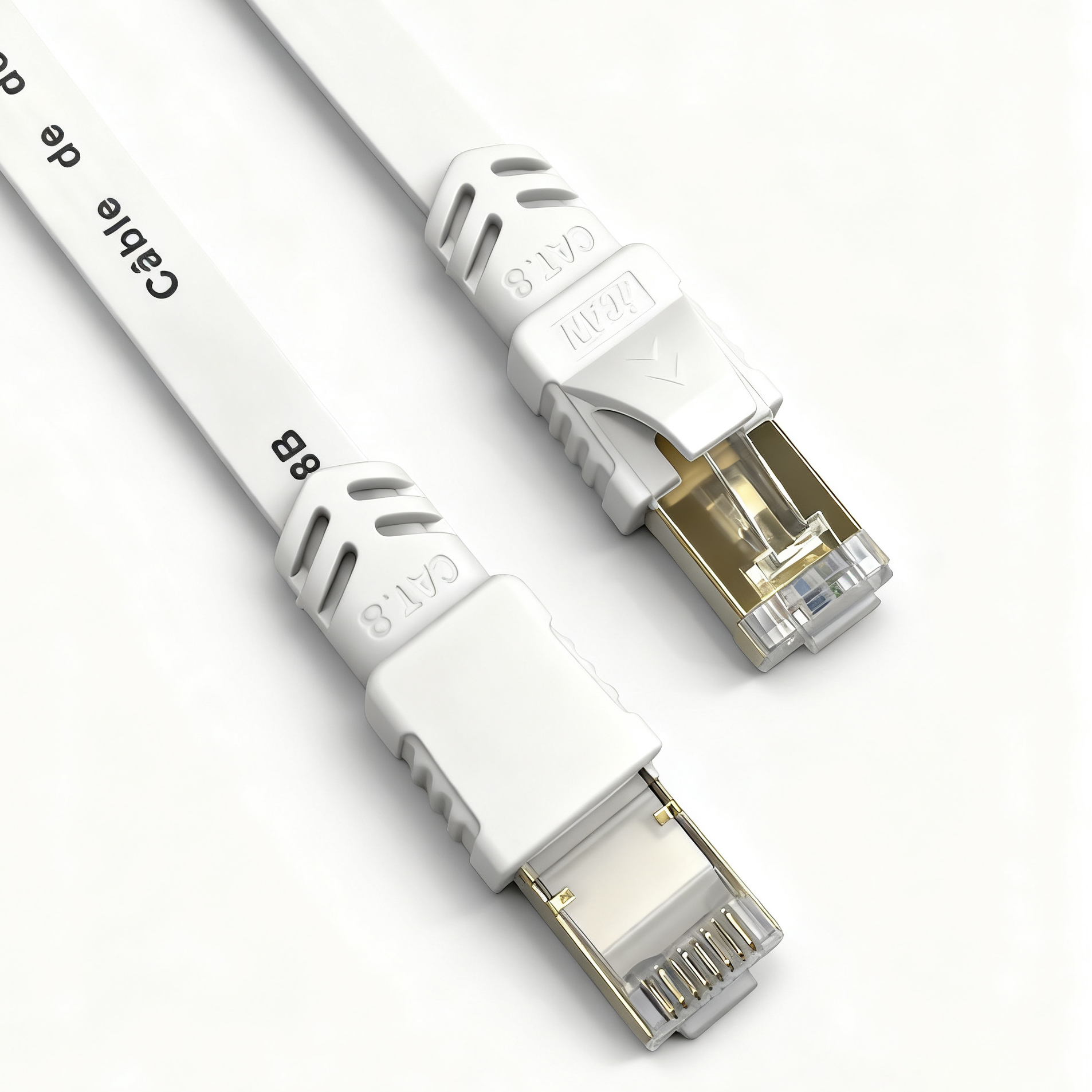 Câble Ethernet plat blindé iCAN CAT8, 40 Gbit/s, STP, 1,5 m, blanc