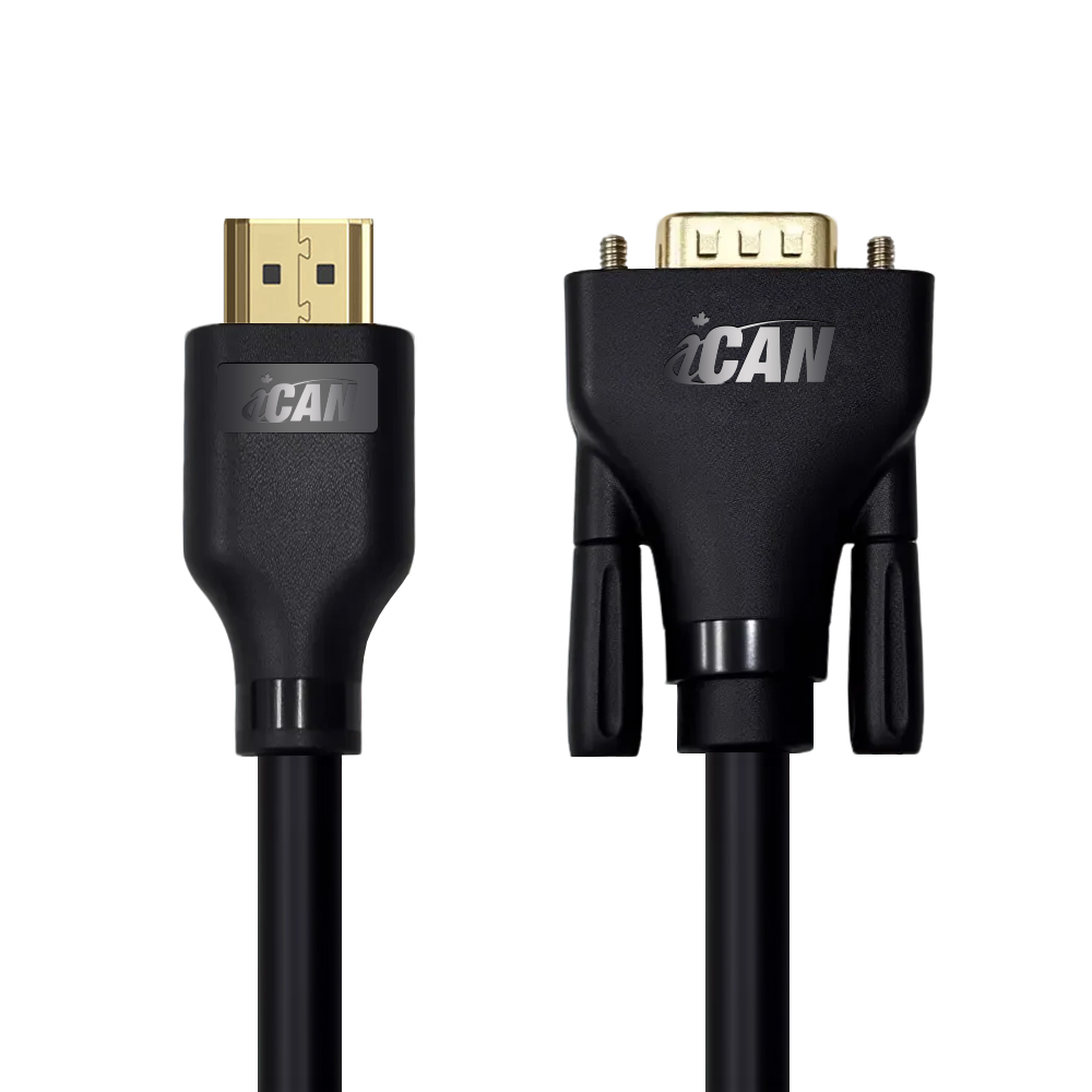 iCAN HDMI to VGA, Male to Male, Gold Plated, 3FT, Black