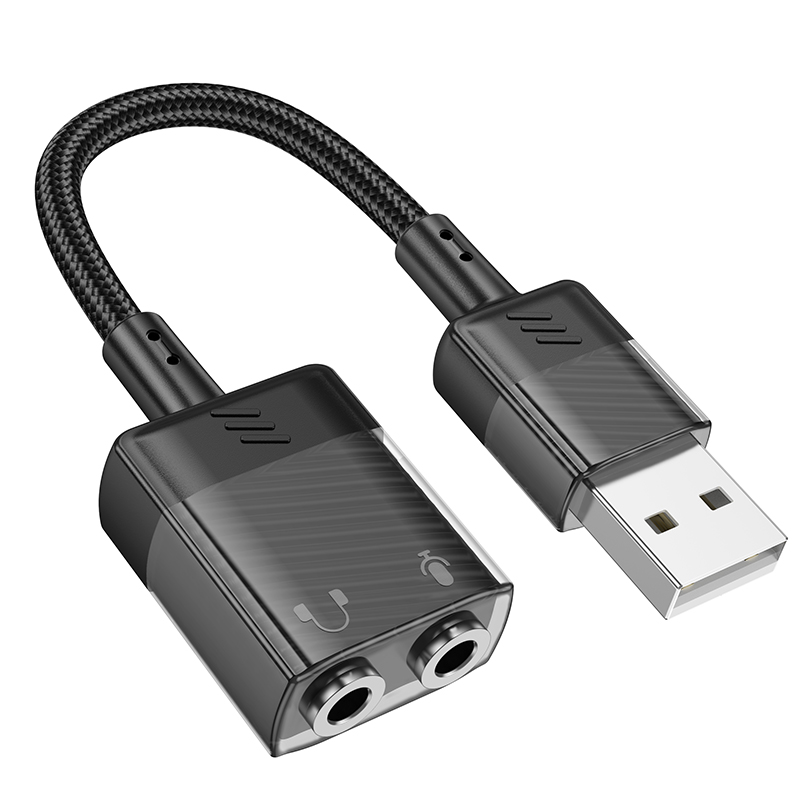 Hoco "LS37" carte son externe transparente 2-en-1 pour écouteurs adaptateur USB-A vers 3.5mm*2