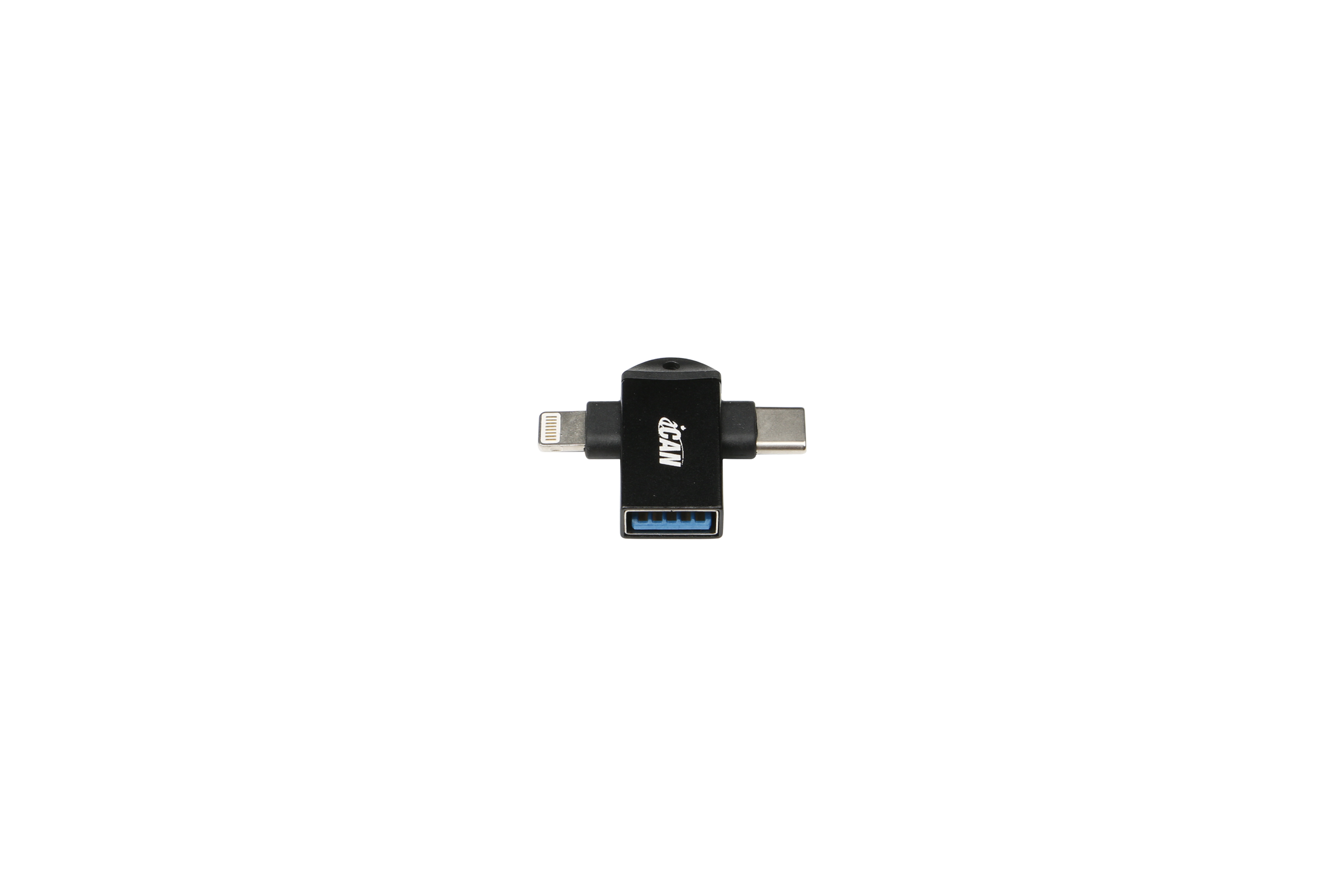 Adaptateur OTG 2 en 1 iCAN USB-A femelle vers Lightning et Type-C mâle
