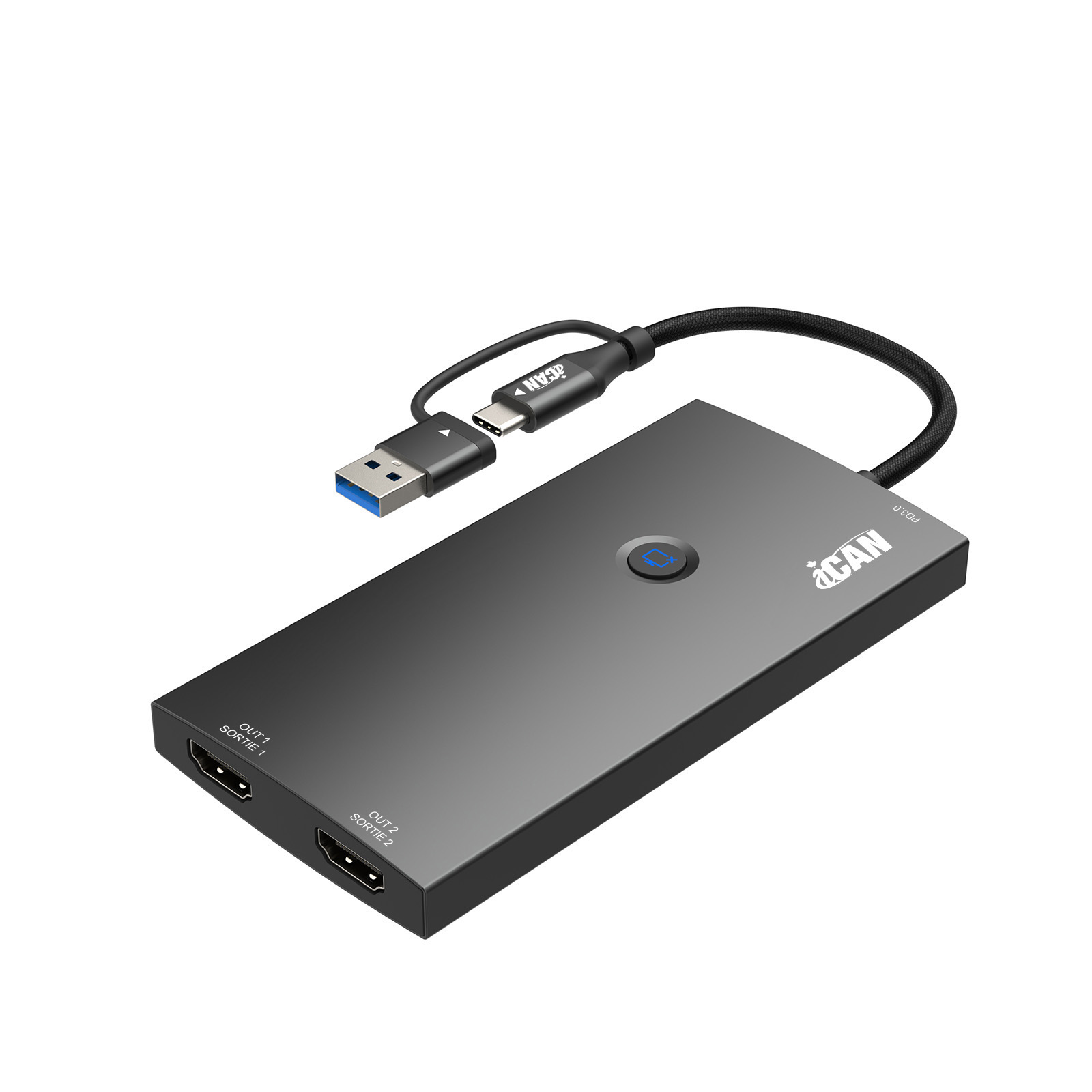 iCAN displaylink USB-C to Dual HDMI 4K@60Hz + PD100W Adapter