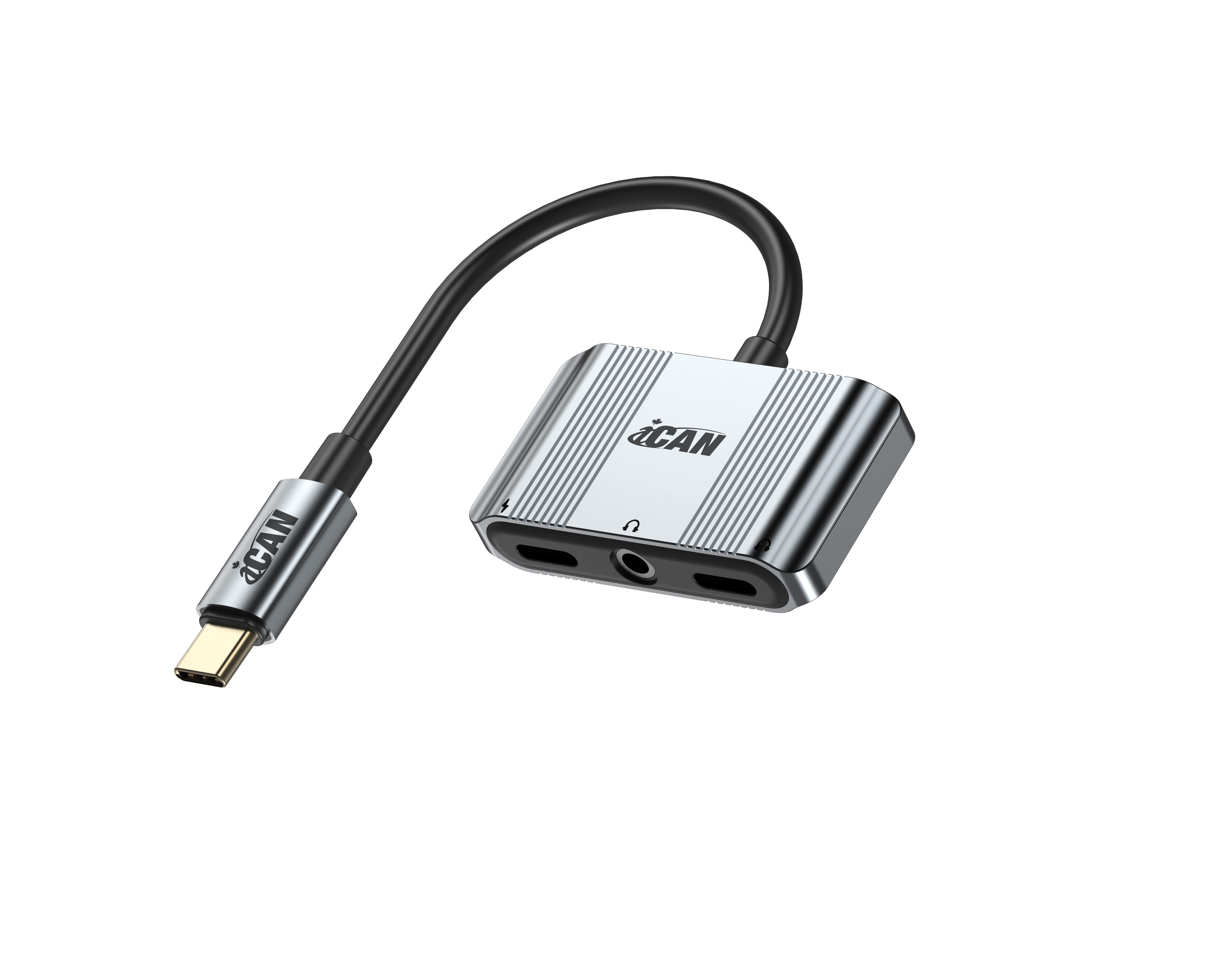 iCAN Type-C Male to 2xAudio (Type-C+3.5mm) with PD 60W Adapter