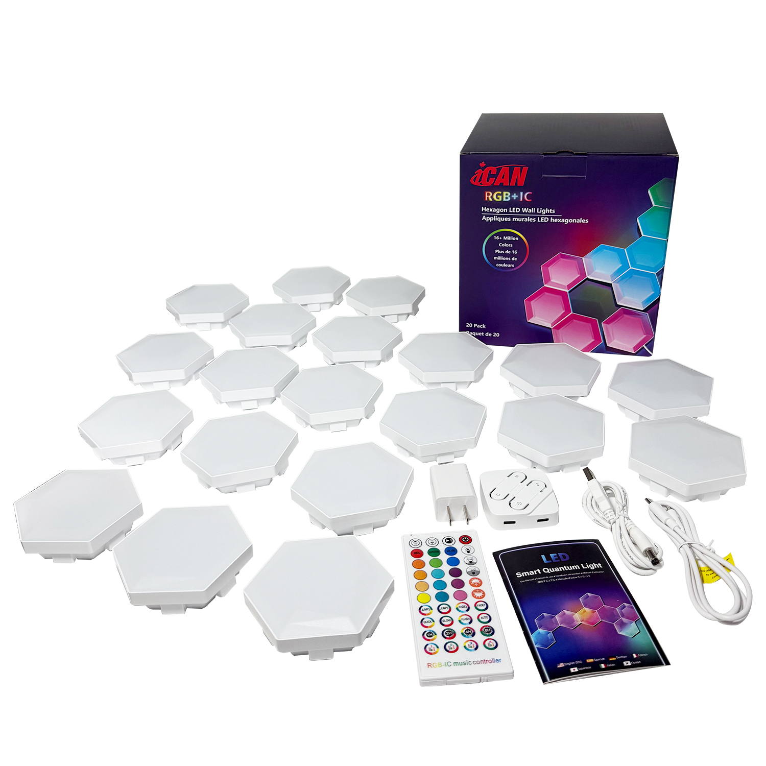 Panneaux lumineux hexagonaux iCAN, appliques murales LED hexagonales RVB + IC.