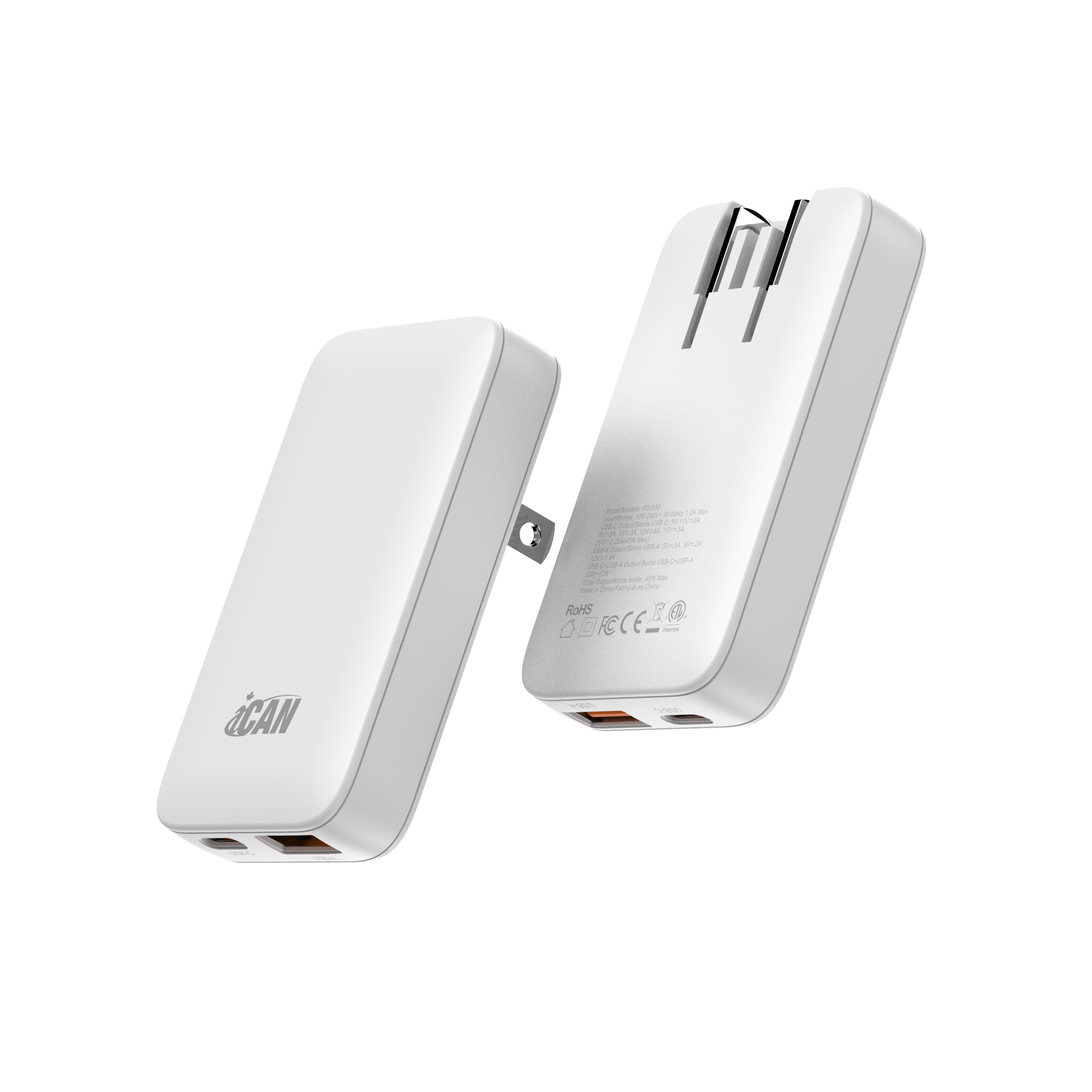 iCAN Chargeur mural USB plat à deux ports 45 W