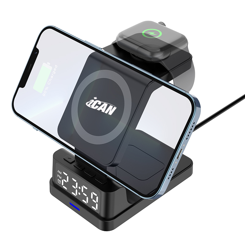 iCAN 4-in-1 Magnetic Wireless Charger with Alarm Clock