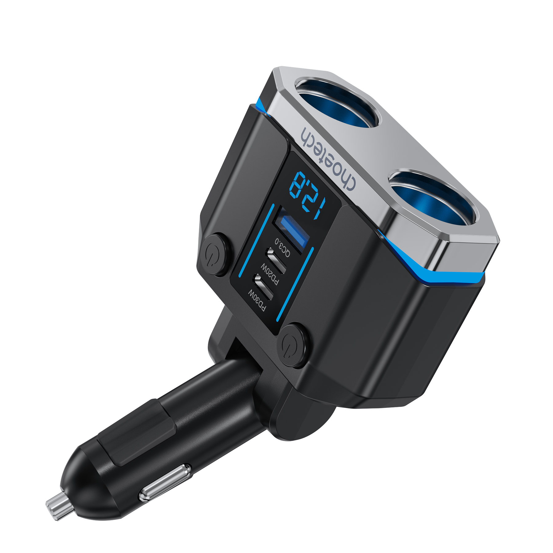 Choetech Chargeur de voiture répartiteur allume-cigare 3 ports 45W