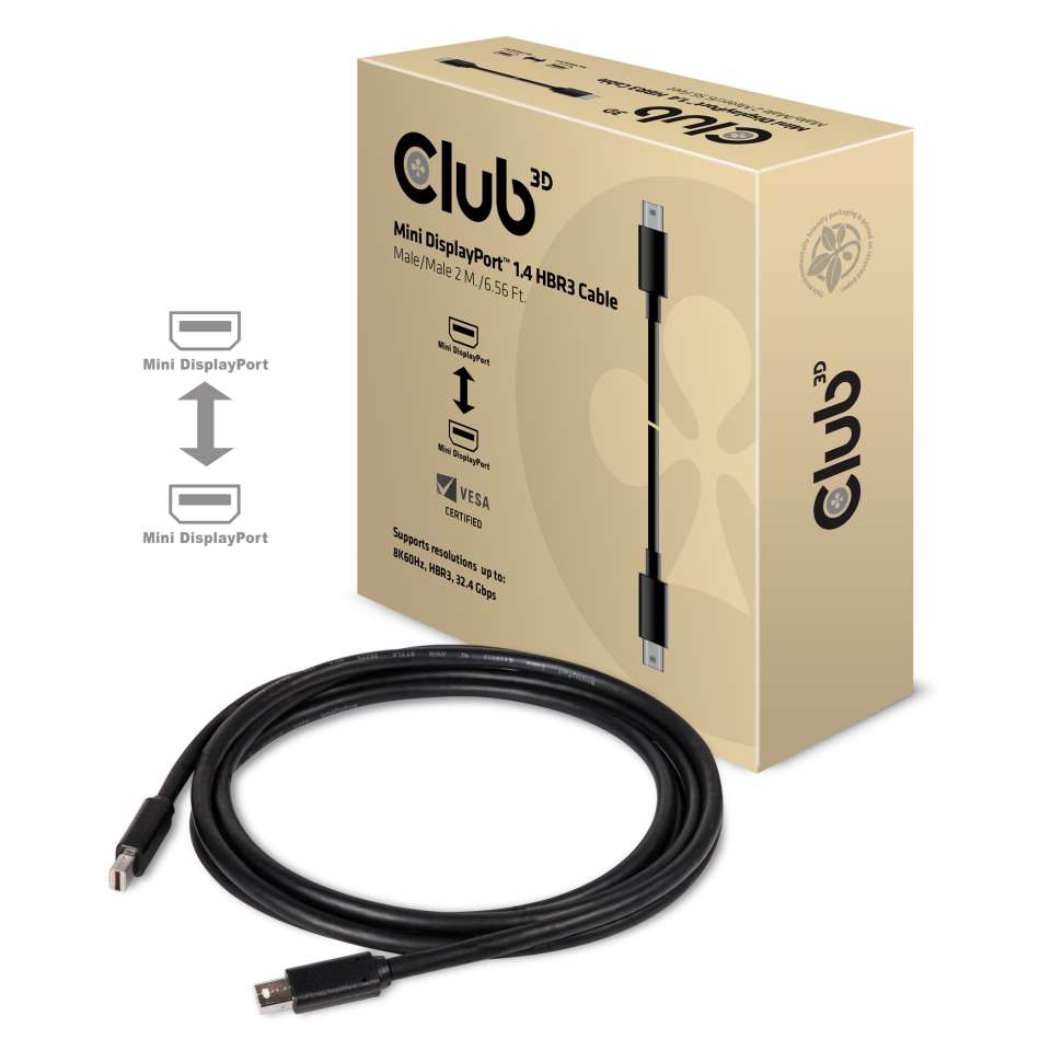 Câble CLUB 3D Mini DisplayPort 1.4 mâle vers Mini DisplayPort mâle, 2 m(Open Box)