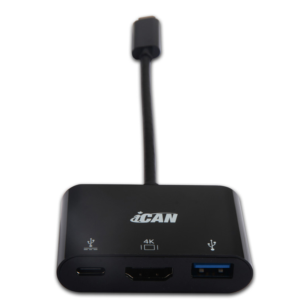iCAN USB 3.1 Type C to HDMI 4K@30Hz + Type C Charging & Data transfer + USB 3.0 Adapter, Black