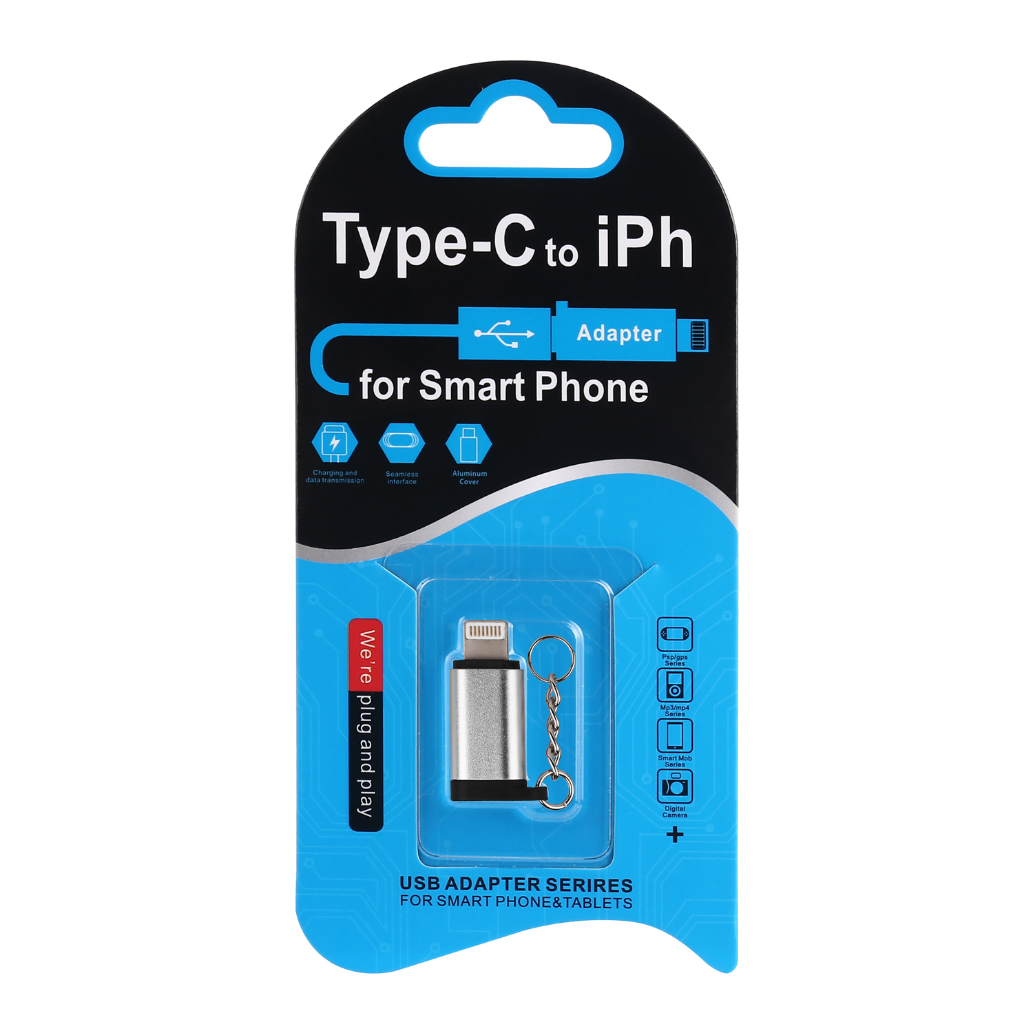 Adaptateur FLITOP de type C à Lightning avec porte-clés, argent