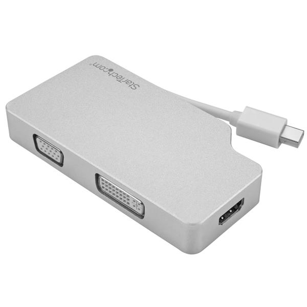 daptateur de voyage A/V en aluminium Startech : Mini DisplayPort 3-en-1 vers VGA, DVI ou HDMI - 4K (MDPVGDVHD4K