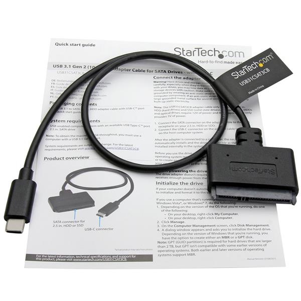 Startech USB 3.1 Gen2 Type-C (10Gbps) to SATA Adapter (USB31CSAT3CB)