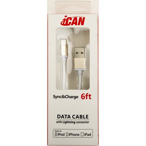 iCAN - Câble Lightning de synchronisation / Charge avec fiche métalique - Or - 6 pi (AP MFILTN-06GD)