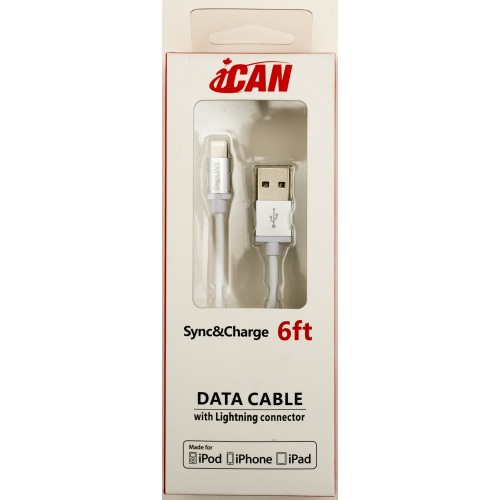 iCAN - Câble Lightning de synchronisation / Charge avec fiche métalique - Argent - 6 pi (AP MFILTN-06SV)