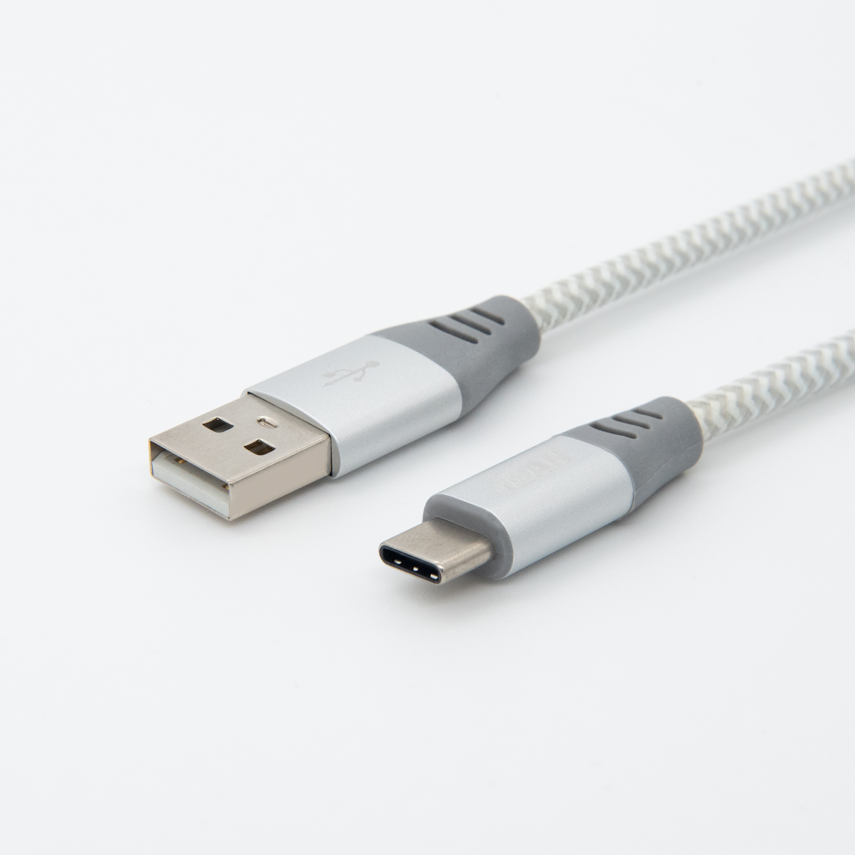 iCAN Premium 6ft USB Type-C to USB-A 2.0 Cable, 3A fast charging, Nylon Braided, Silver