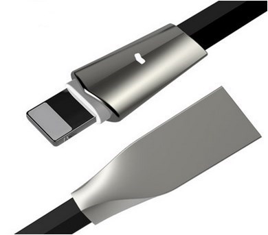Câble Lightning iCAN, alliage de zinc, indicateur LED, 1M, noir