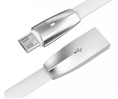 Câble micro USB iCAN, alliage de zinc, indicateur LED, 1 m, blanc
