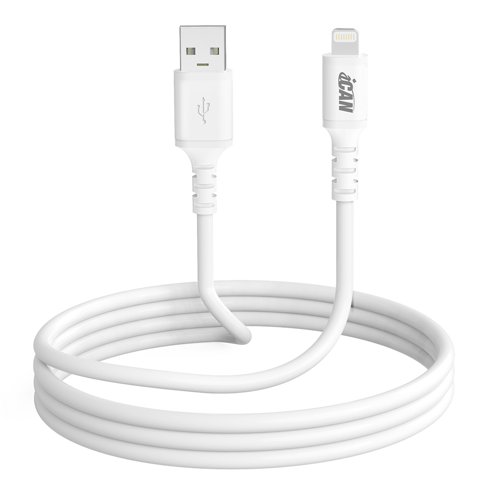 iCAN USB A to Lightning Charger Cable - 1m, White
