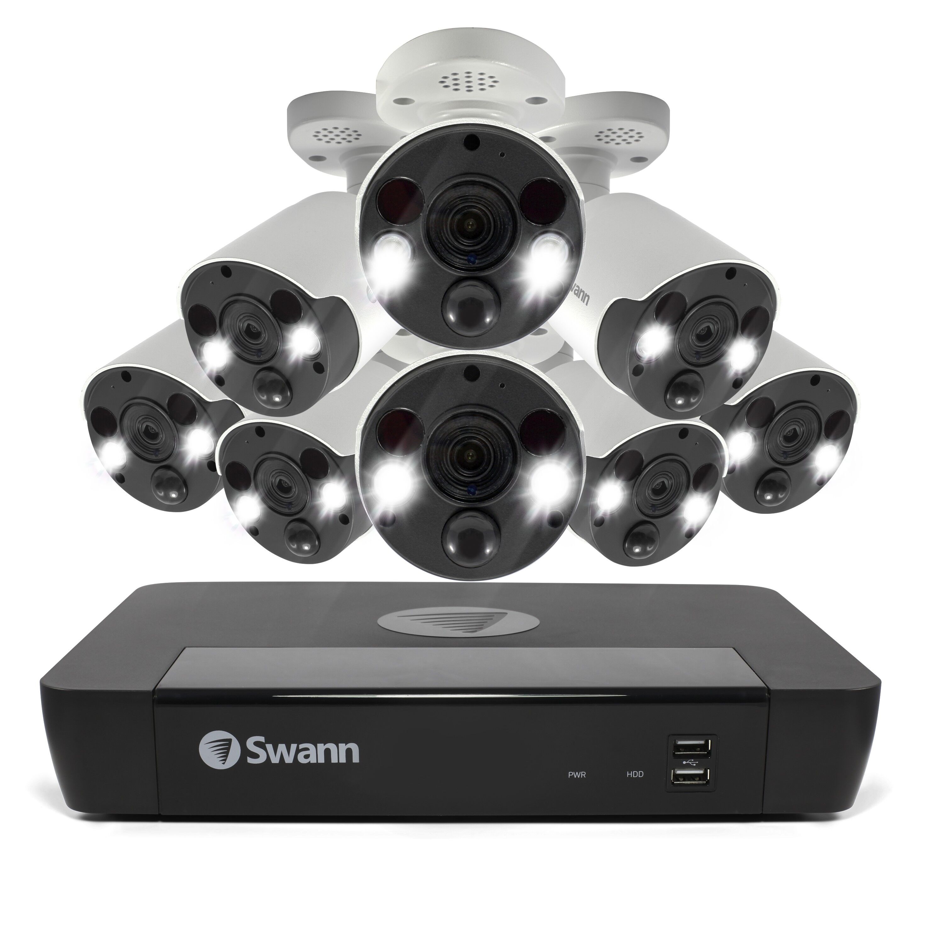 Swann (885MSFB) 4K Ultra HD 8 Channel 2TB Hard Drive NVR Security System with 8 x Outdoor Spotlight Bullet Security Cameras wit