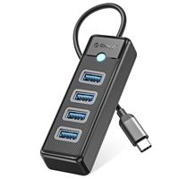 ORICO 4-Port USB 3.0 Fast Data Transfer Hub with 15cm Cable, USB-C Input, Black