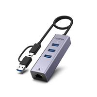 UNITEK 4-in-1 USB 3.0 Ethernet Aluminum Hub, RJ45 10/100/1000 Gigabit Ethernet Adaptor with 30cm Cable, Dual USB-A/C Connector