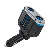 Choetech 45W 3-Port Cigarette Lighter Splitter Car Charger, 2 Sockets, 2xUSB-C + 1xUSB A, Black