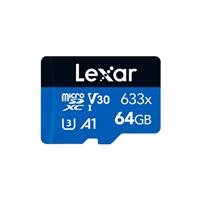 LEXAR 633x 64GB microSDHC A1 C10 U1 V10, Up to 100MB/s  - Micro SD Card w/ Adapter (LSDMI64GBBNL633A)